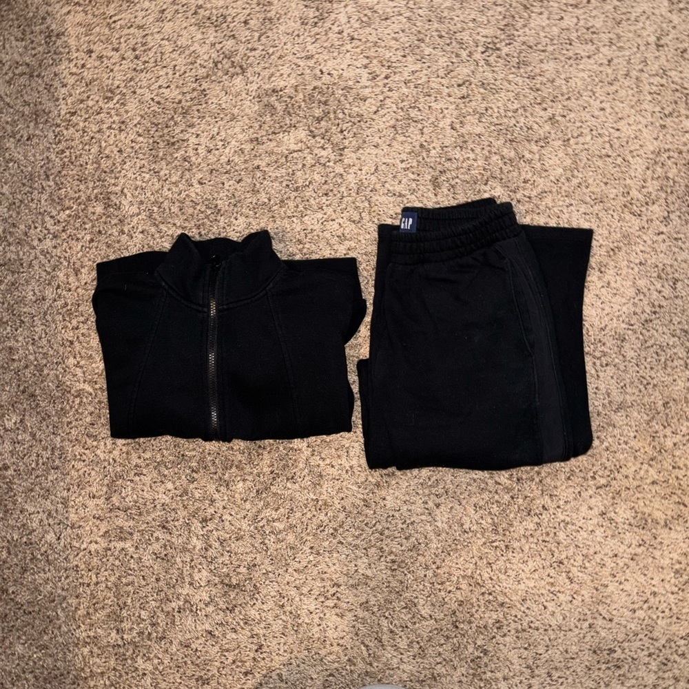 Black Zip-Up Jacket and Pants Set